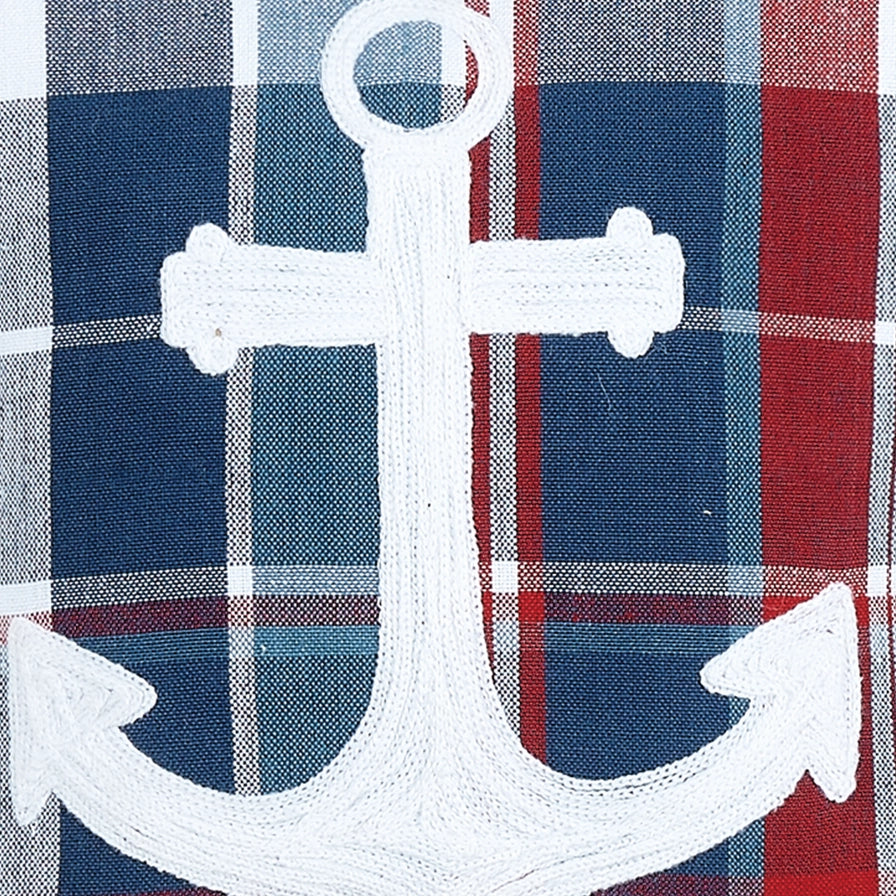 Picnic Plaid Anchor Embroidered Pillow