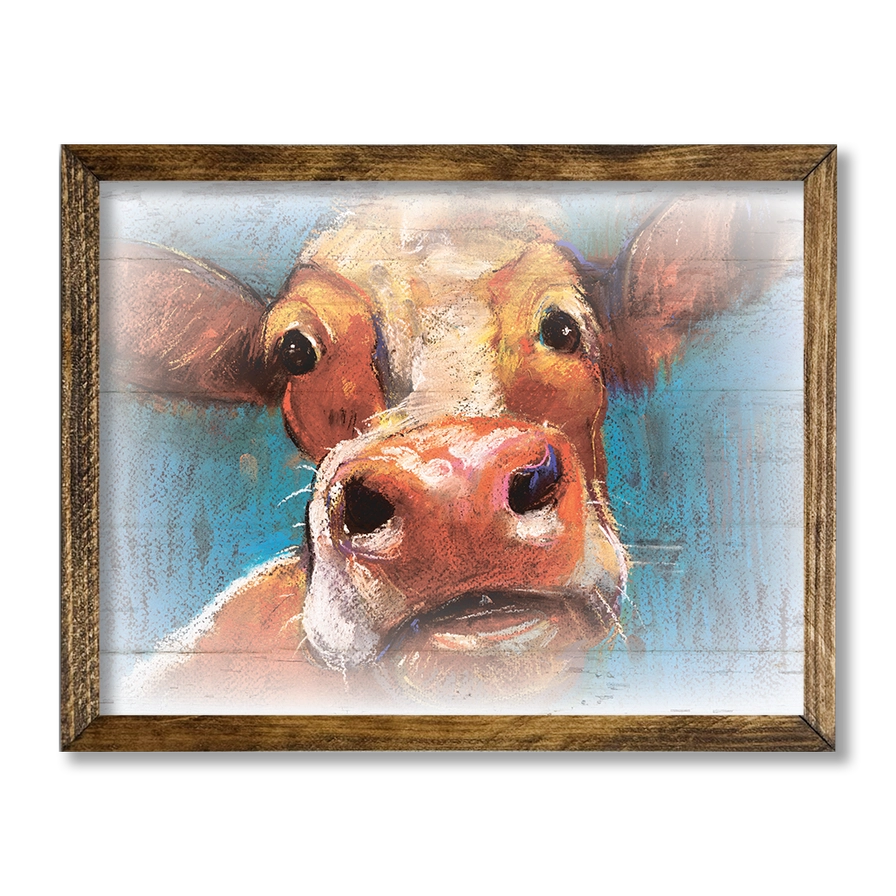 WOOD FRAME PAINTED COW
