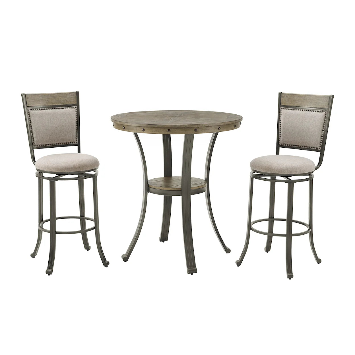 FRANKLIN COUNTER TABLE WITH 2 STOOLS - PEWTER