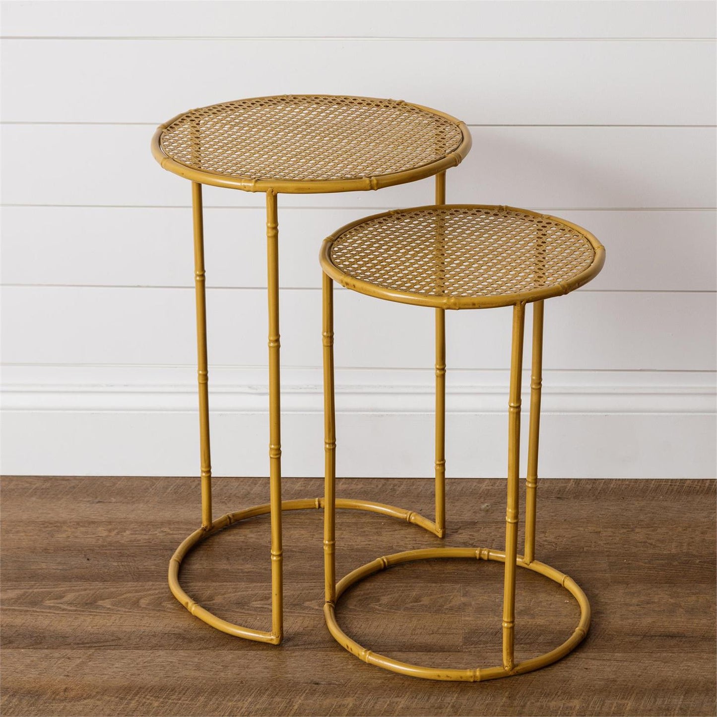 SIDE TABLES-METAL CANING AND BAMBOO