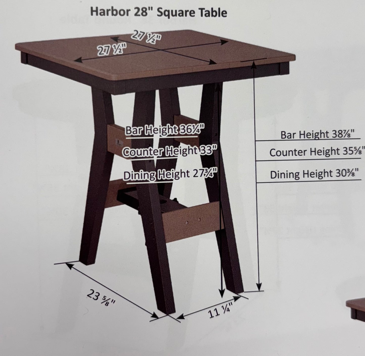 BG 3 PC BAR HEIGHT SET 28" SQUARE TABLE