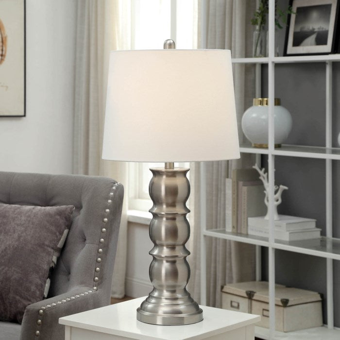 Turned Brushed Steel Table Lamp