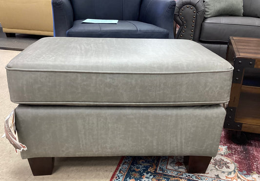 GRAY TOP GRAIN LEATHER OTTOMAN