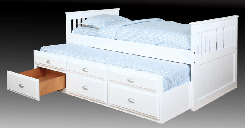 WHITE CAPTAIN'S TRUNDLE BED WITH DRAWERS