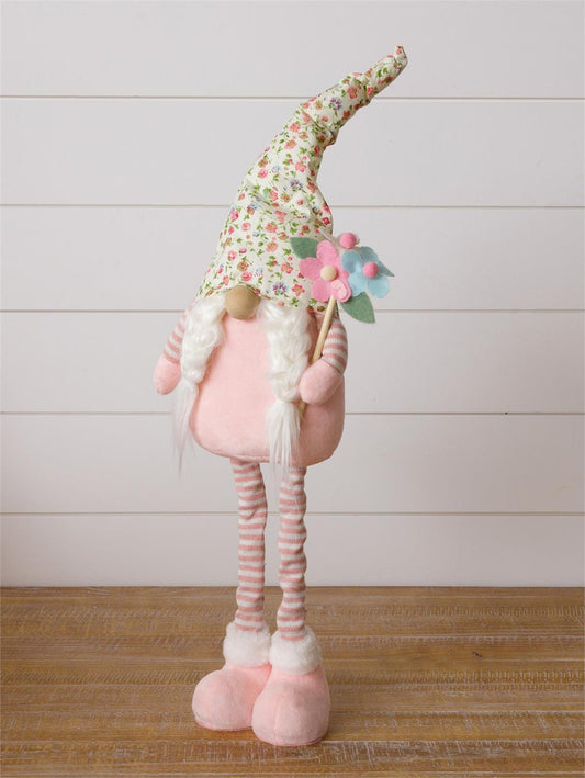 STANDING GNOME - FLORAL HAT PINK