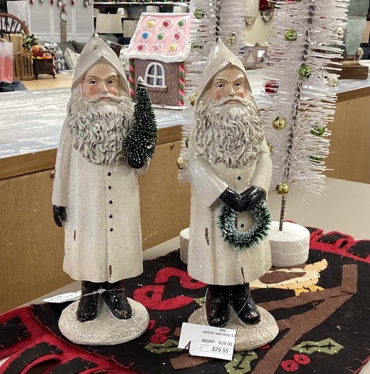 WHITE VINTAGE SANTA FIGURINES