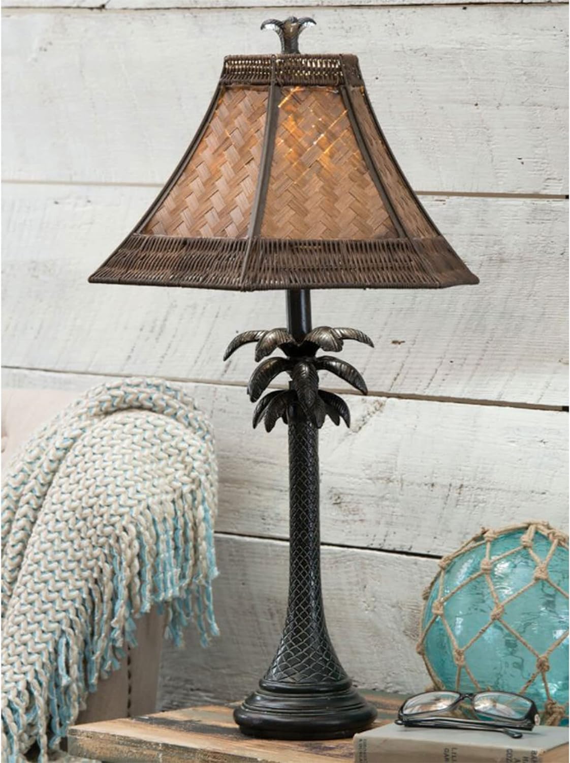 Palm Tree Table Lamps with Rattan Shades