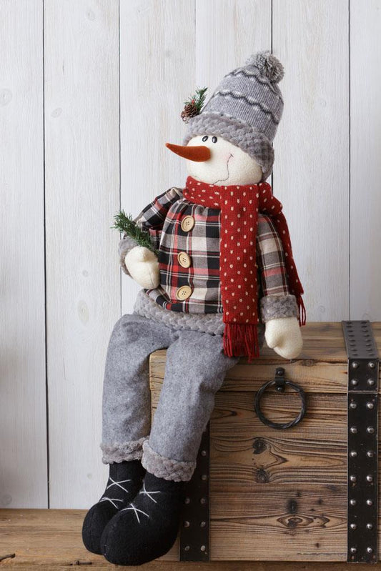 COZY IN PLAID-SITTING SNOWMAN