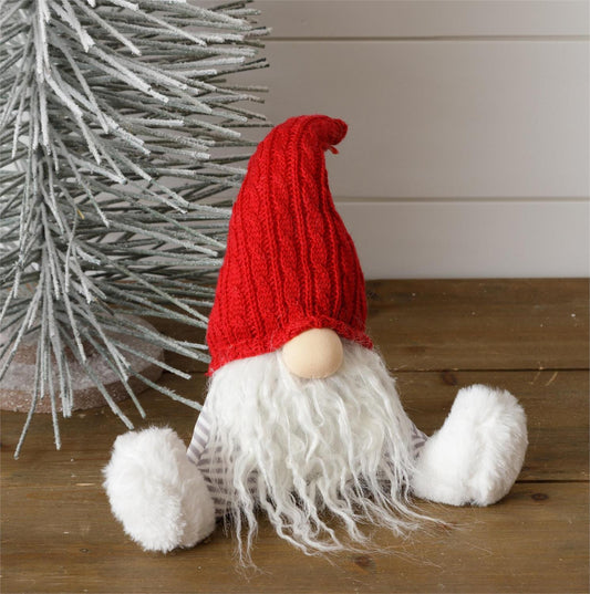 Sitting Gnome - Gray Stripe, Red Hat