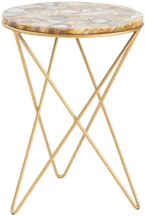 Olivia Gold Accent Table with Agate Top