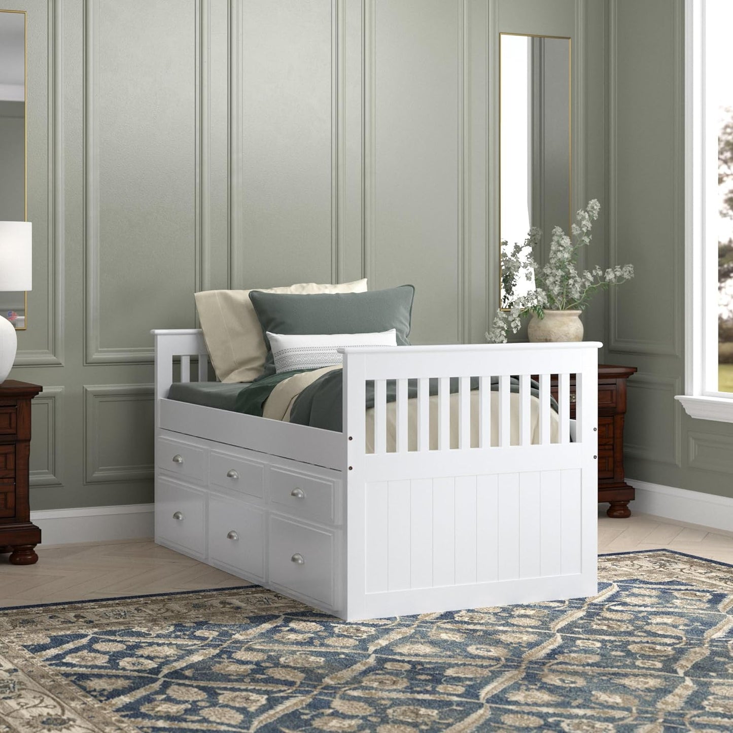 WHITE CAPTAIN'S TRUNDLE BED WITH DRAWERS