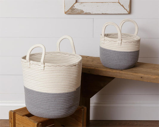 TWO TONED ROPE BASKET SET OF 2