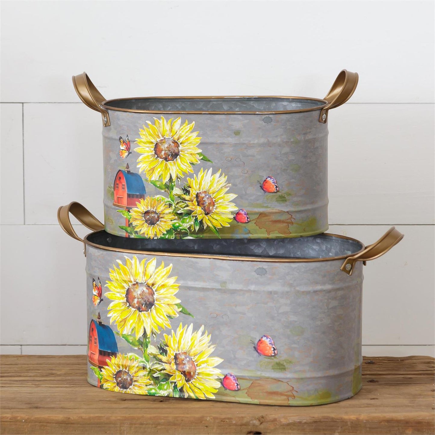 SUNFLOWER/BUTTERFLIES LARGE TIN