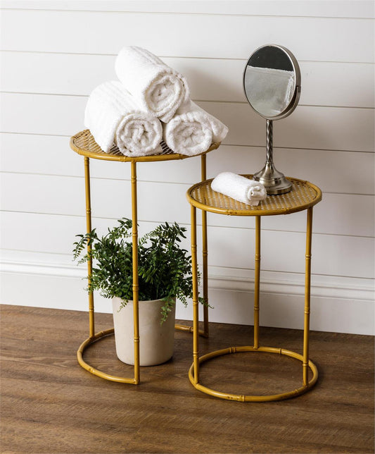 SIDE TABLES-METAL CANING AND BAMBOO