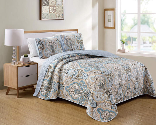 Luxury Home Collection 3 Piece Full/Queen Quilted Reversible Coverlet Bedspread Set