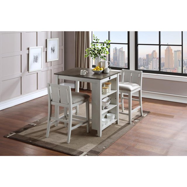 HESTON 3 PC COUNTER HEIGHT DINING SET - WHITE