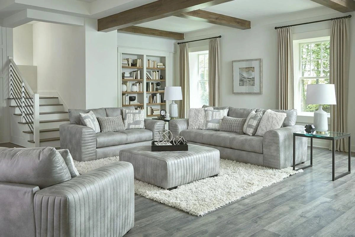 YELLOWSTONE QUILTED SMOKE OTTOMAN