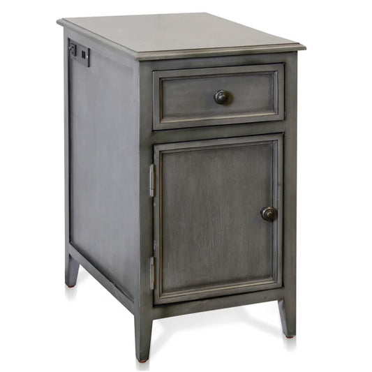 VINTAGE GRAY Side Table with Drawer and Cabinet