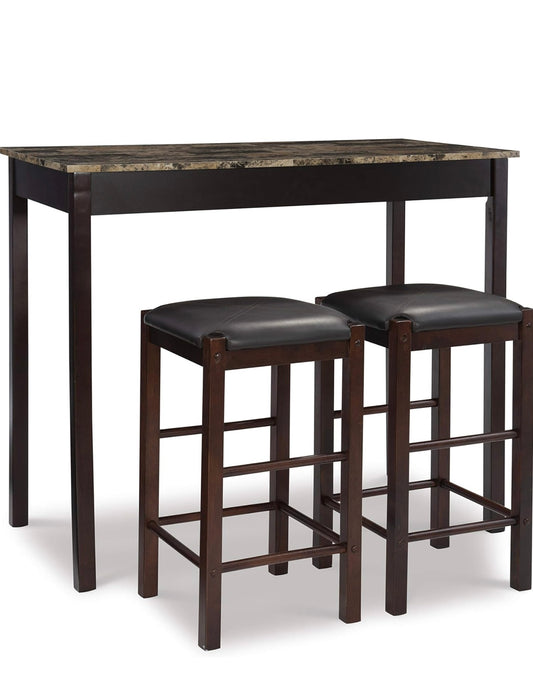 Brown 3-Piece Table Faux Marble Tavern Set