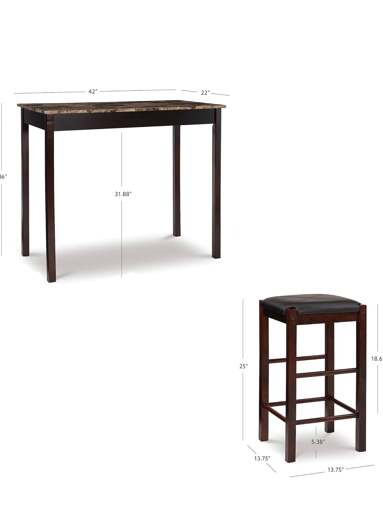 Brown 3-Piece Table Faux Marble Tavern Set