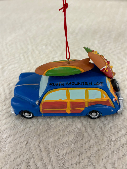 SML Woody Ornament with surfboard