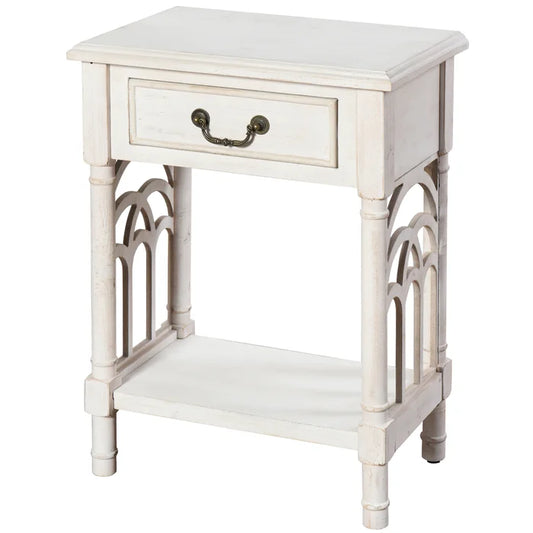 Distressed Wooden One Drawer Cathedral Side Table