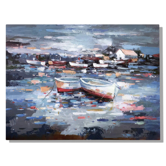 Colorful boats on canvas