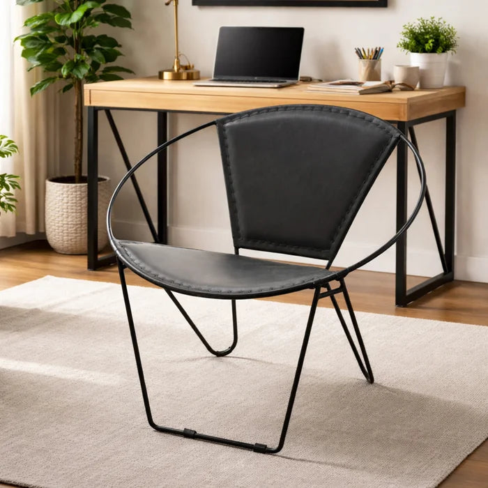 BLACK LEATHER HOOP CHAIR