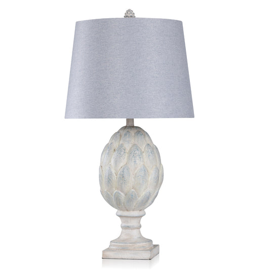 WHITE DISTRESSED POLY TABLE LAMP