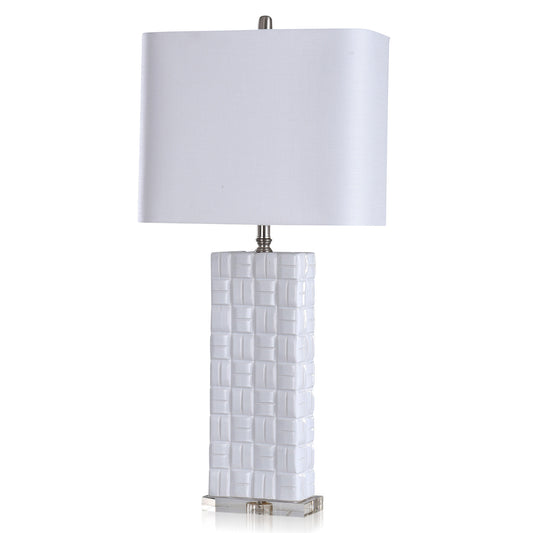 WHITE CERAMIC WEAVED TABLE LAMP