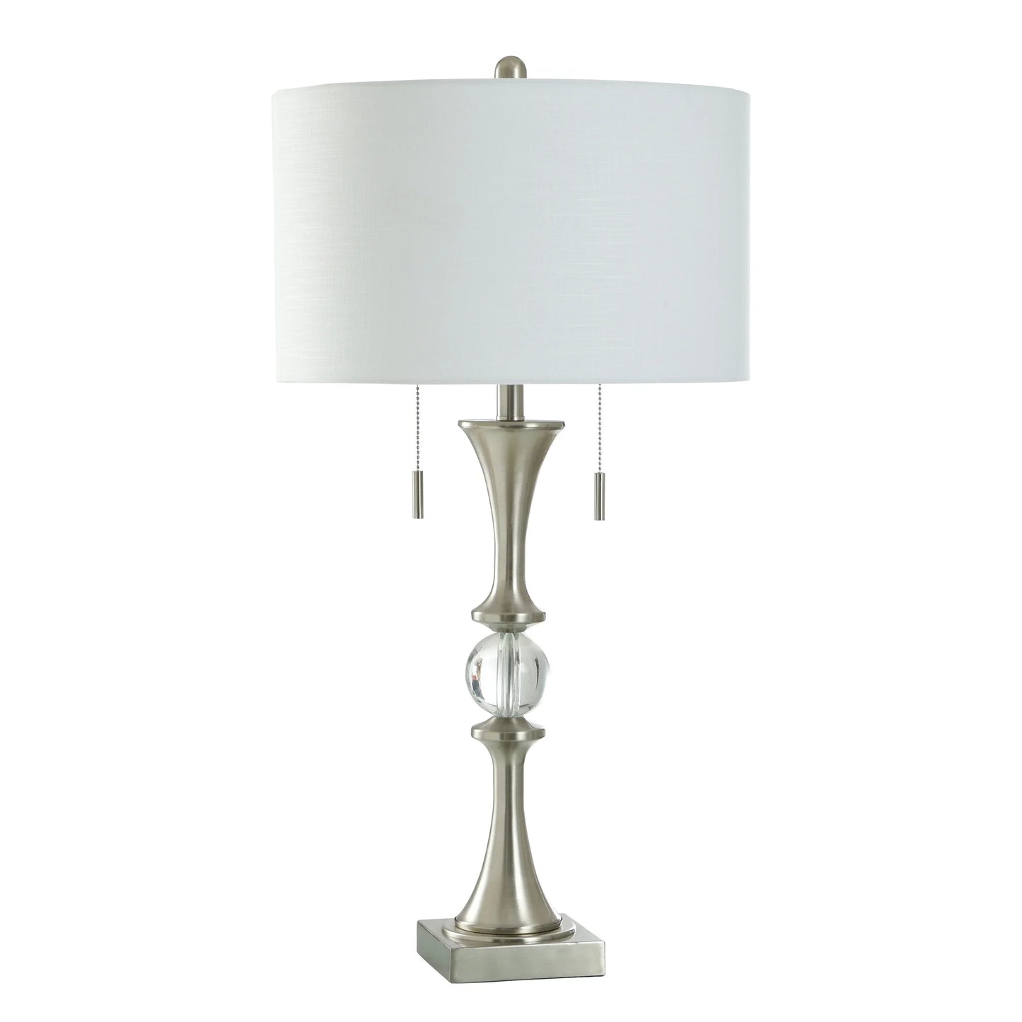 SILVER BRUSHED STEEL TABLE LAMP W/ CRYSTAL