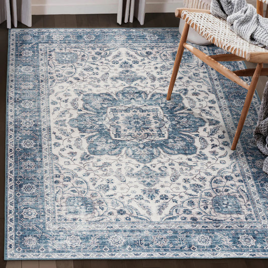 JOY VINTAGE BLUE IVORY WASHABLE RUG