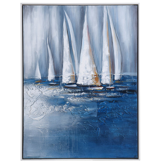 SAILBOATS IN BLUE WITH WHITE FRAME